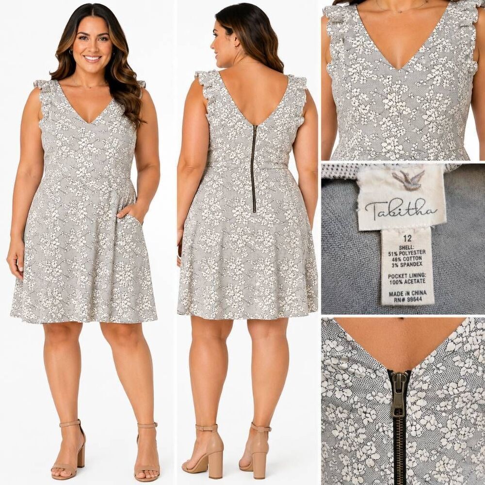 Tabitha Gray Floral Fit & Flare Dress Size 12 Pockets